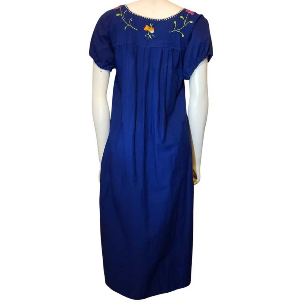 Vintage 70s navy hand embroidered floral Mexican … - image 7