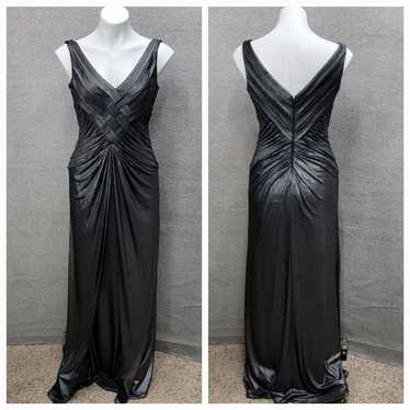 TADASHI COLLECTION GUNMETAL SLEEVELESS GOWN, SIZE 