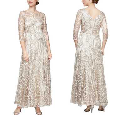 Alex Evenings champagne embroidered beaded illusi… - image 1