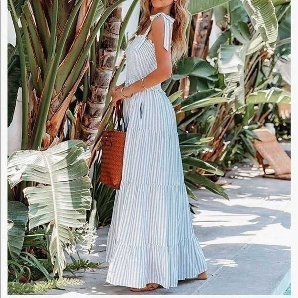 NEW Boho Cotton Adjustable Straps Striped Maxi Dr… - image 2