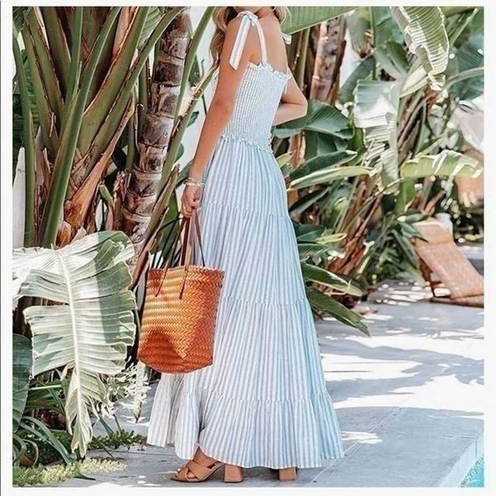 NEW Boho Cotton Adjustable Straps Striped Maxi Dr… - image 3