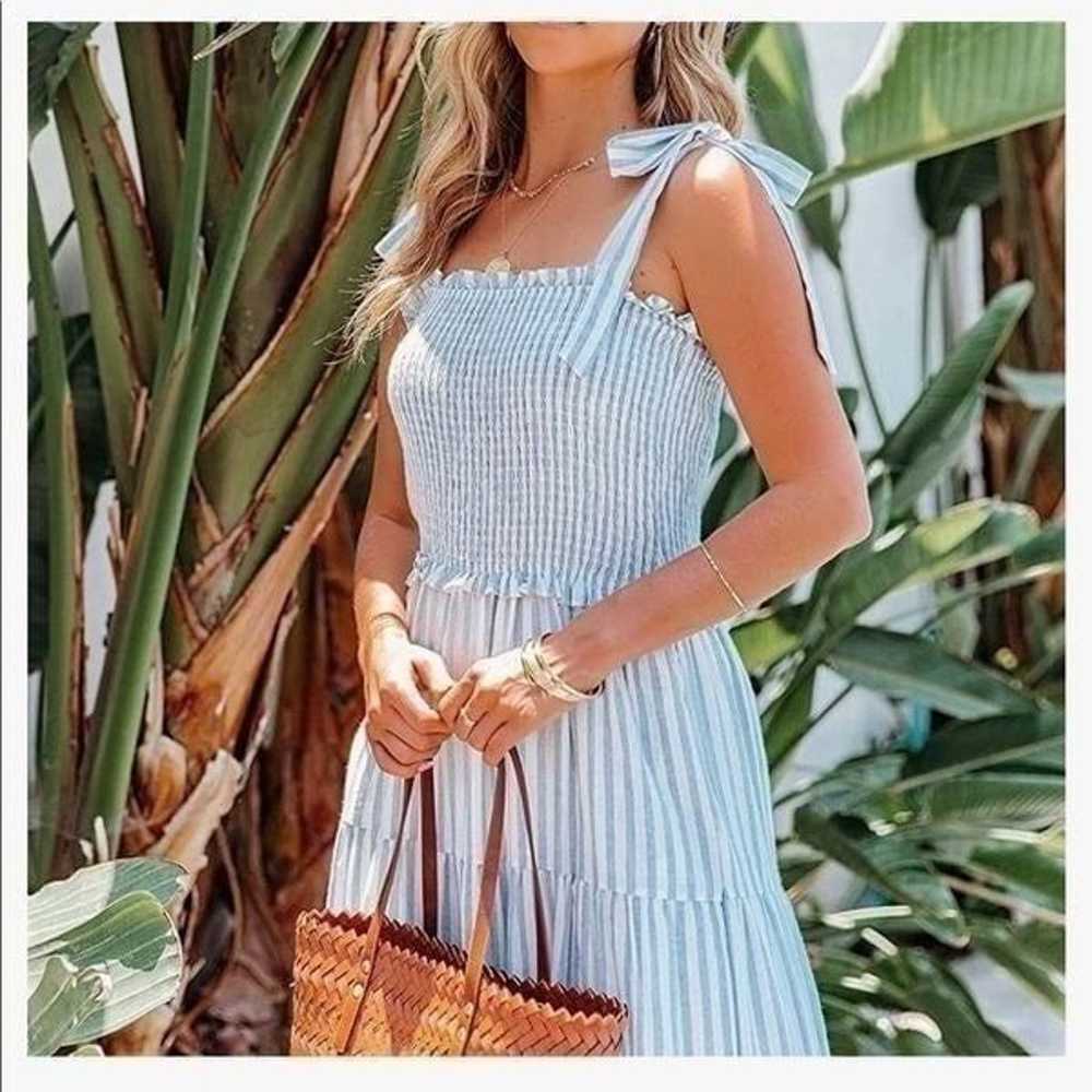 NEW Boho Cotton Adjustable Straps Striped Maxi Dr… - image 5