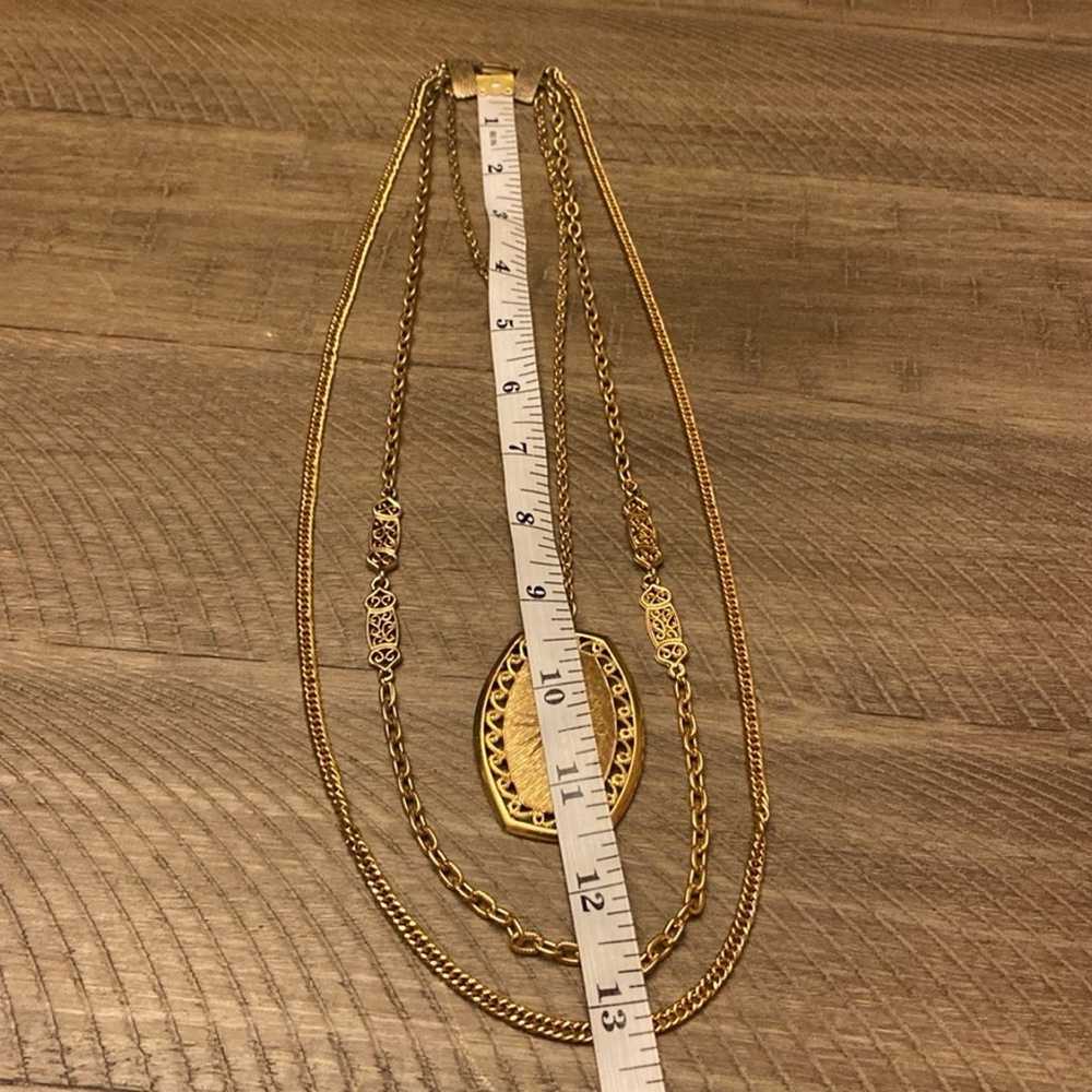 Vintage Gold Tone Triple Strand Pendant Necklace - image 4