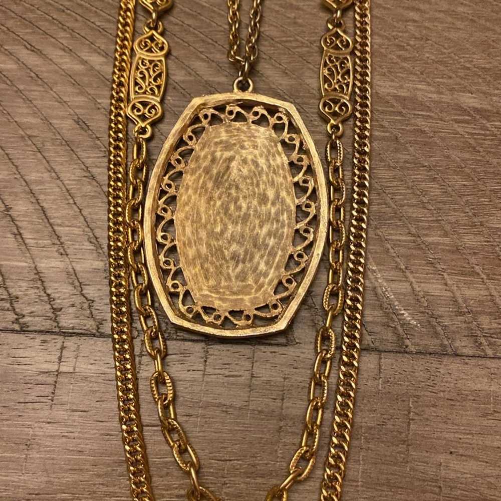 Vintage Gold Tone Triple Strand Pendant Necklace - image 6