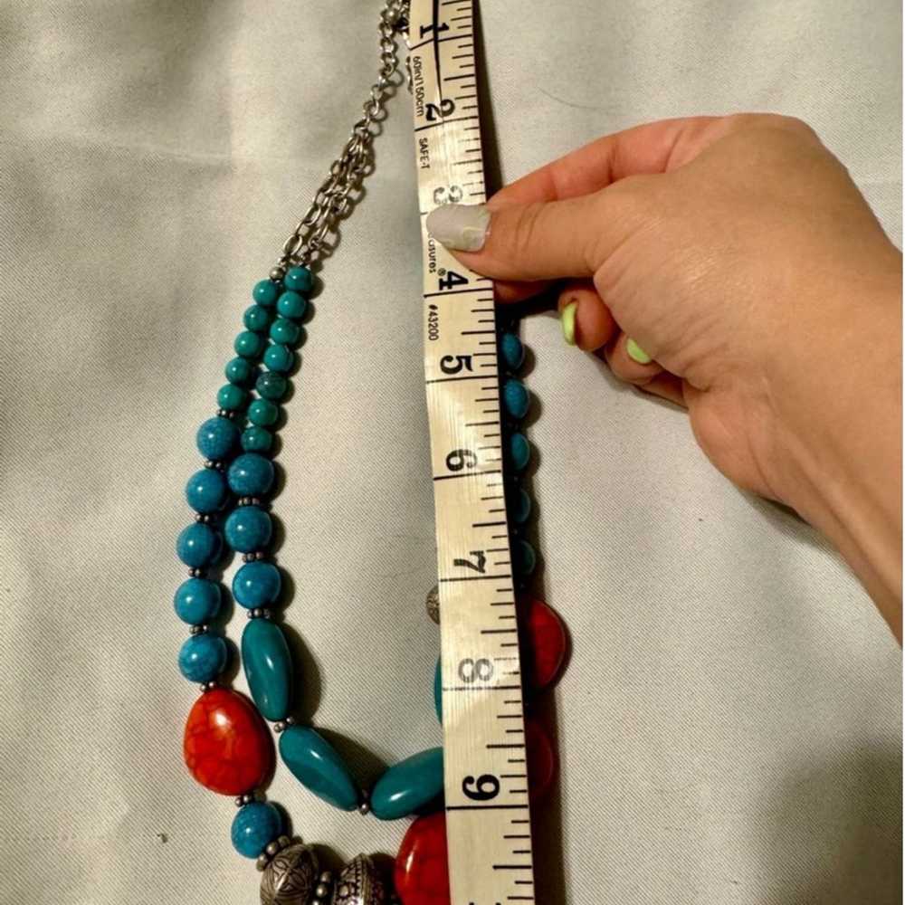 Vintage Turquoise and Red Beaded Necklace - image 3