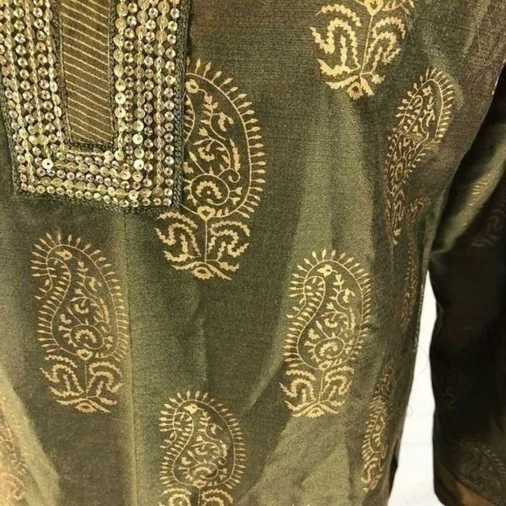 Neerus Indian Kurta Green with Gold accents XL - image 2