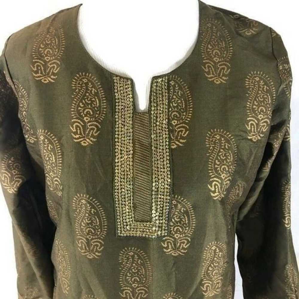 Neerus Indian Kurta Green with Gold accents XL - image 3