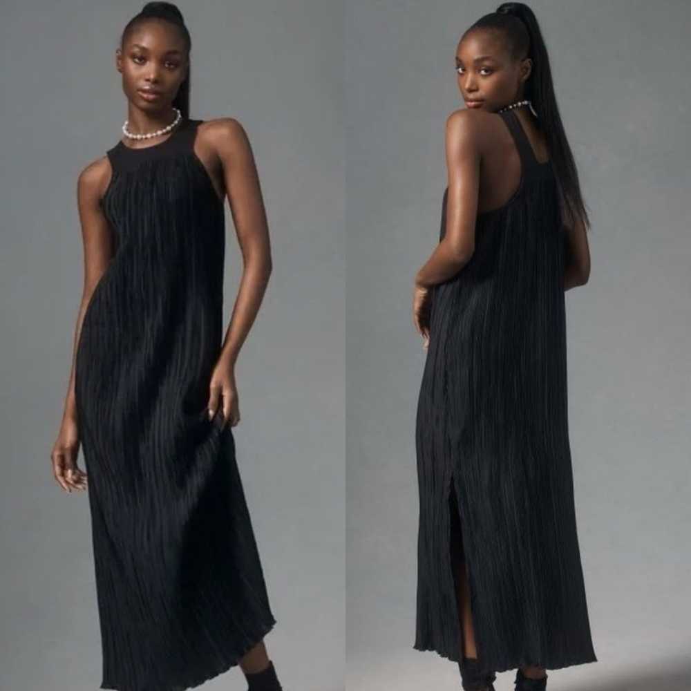 NEW by Anthropologie Black Plisse Halter Maxi Dre… - image 1