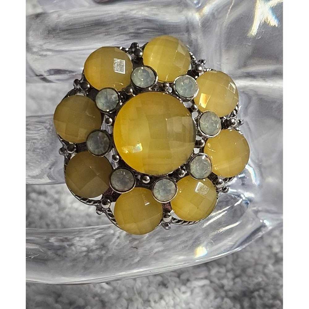 Vintage Adjustable Yellow & Clear Stone Cocktail … - image 1