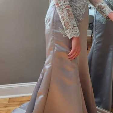 Long sleeve silver Formal or wedding dress - image 1