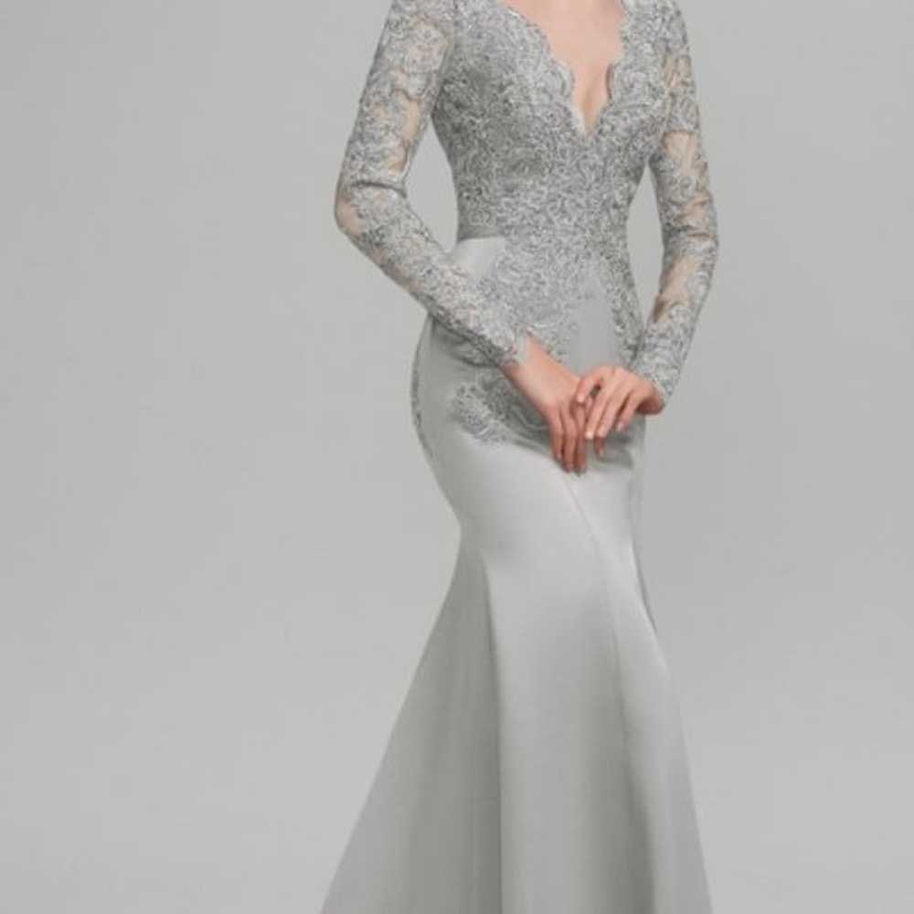 Long sleeve silver Formal or wedding dress - image 3