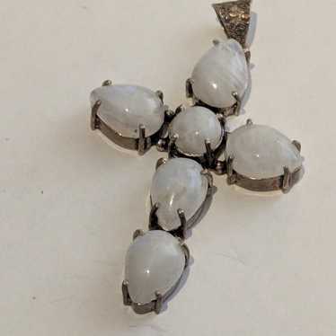 Vintage Sterling Silver MoonStone Cross pendant - image 1