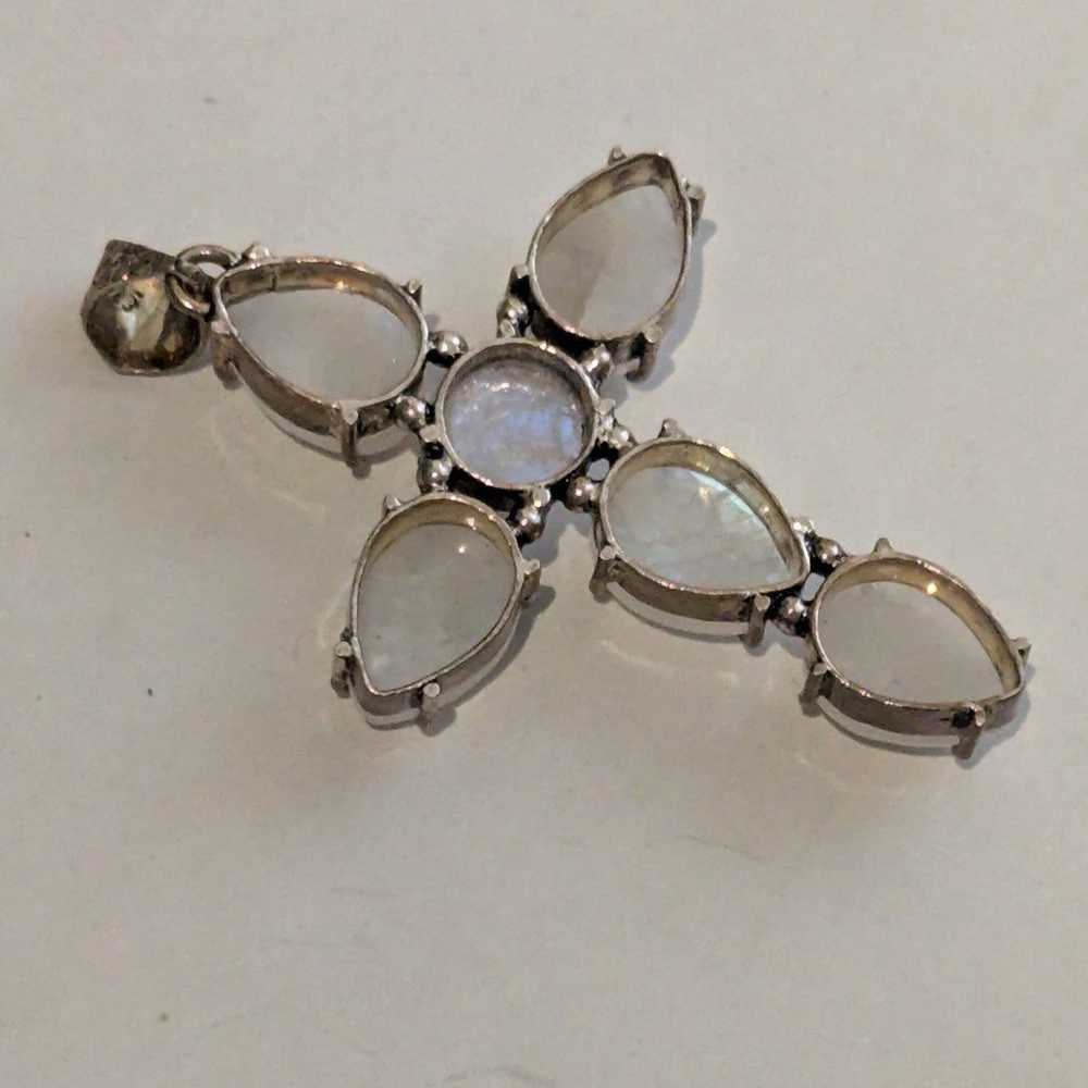 Vintage Sterling Silver MoonStone Cross pendant - image 4