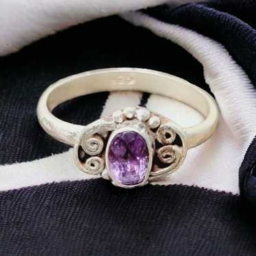 Vintage Round Shape One Stone Purple Amethyst rin… - image 1