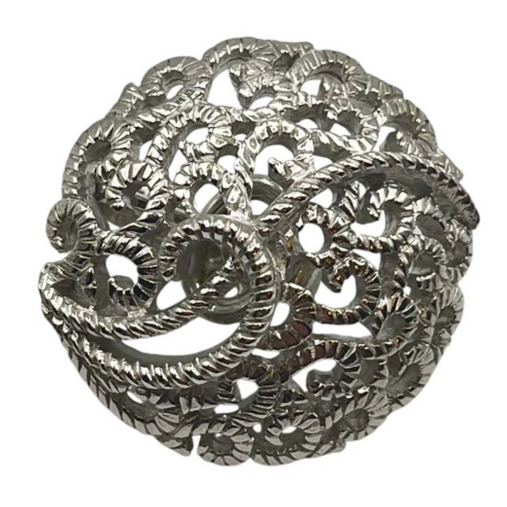 Vintage Trifani Silver Tone Elaborate Etched Swir… - image 3