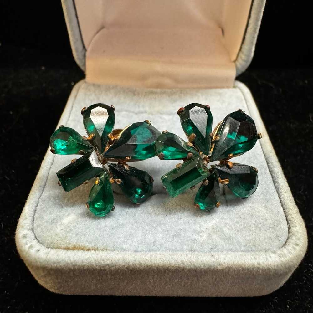 Vintage Chech Green Glass Earrings - image 1