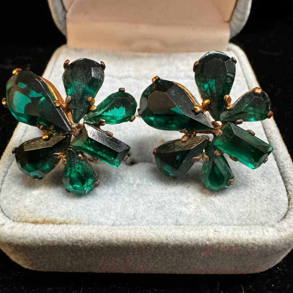 Vintage Chech Green Glass Earrings - image 2