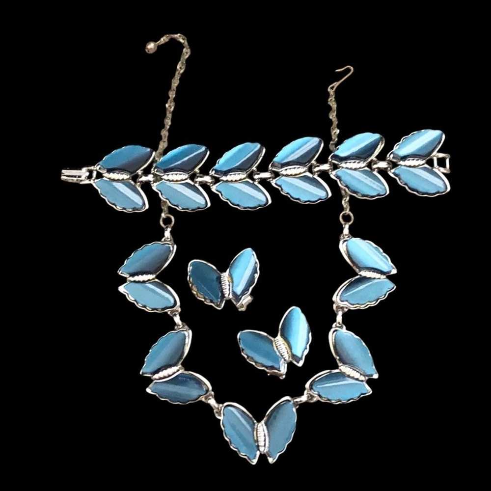 Vintage Blue Thermoset Butterfly Parure - image 1