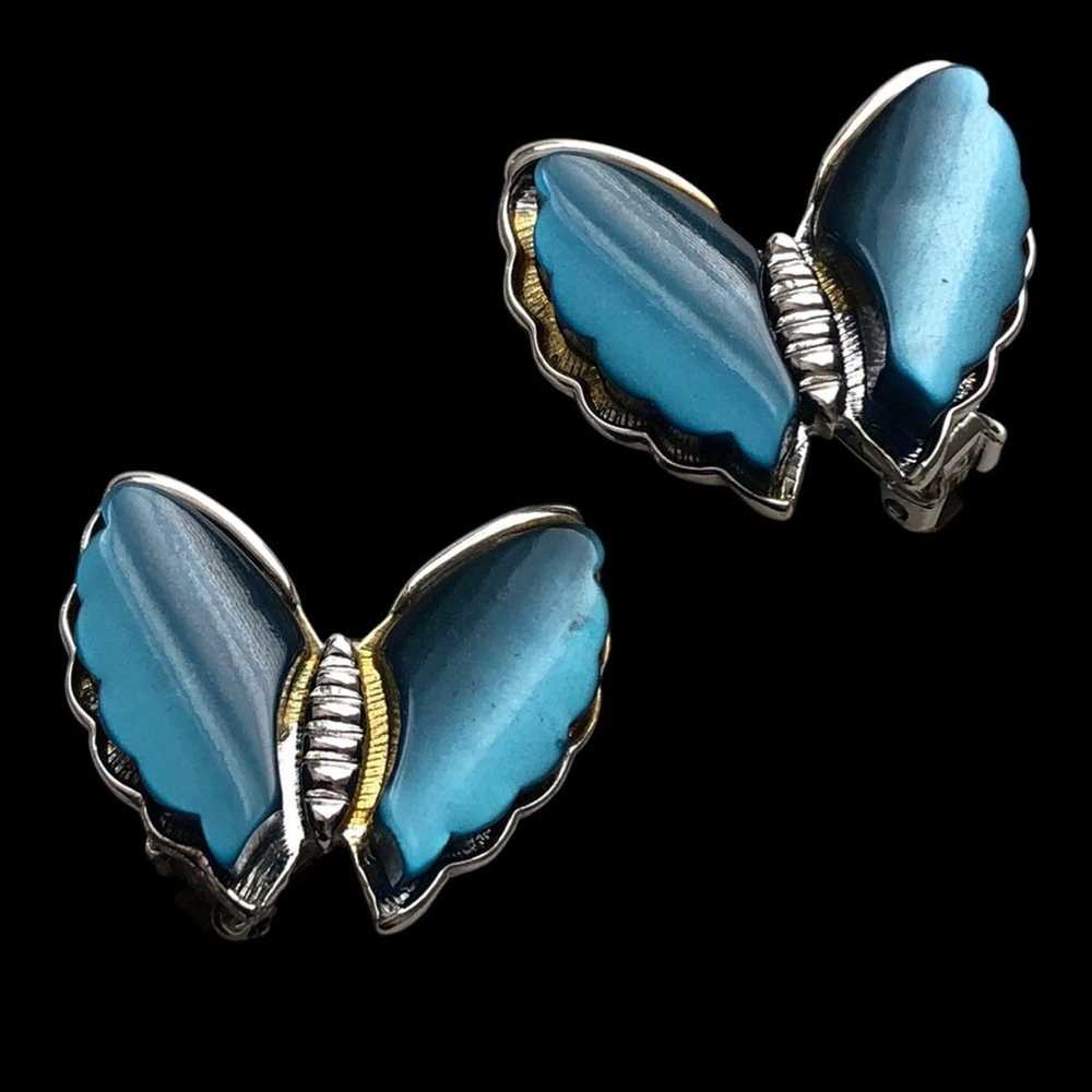 Vintage Blue Thermoset Butterfly Parure - image 4