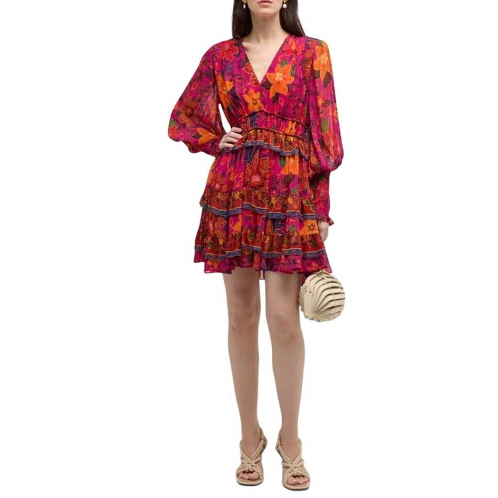 Farm Rio Tropical Tapestry Pink Mini Dress Ruffle… - image 1