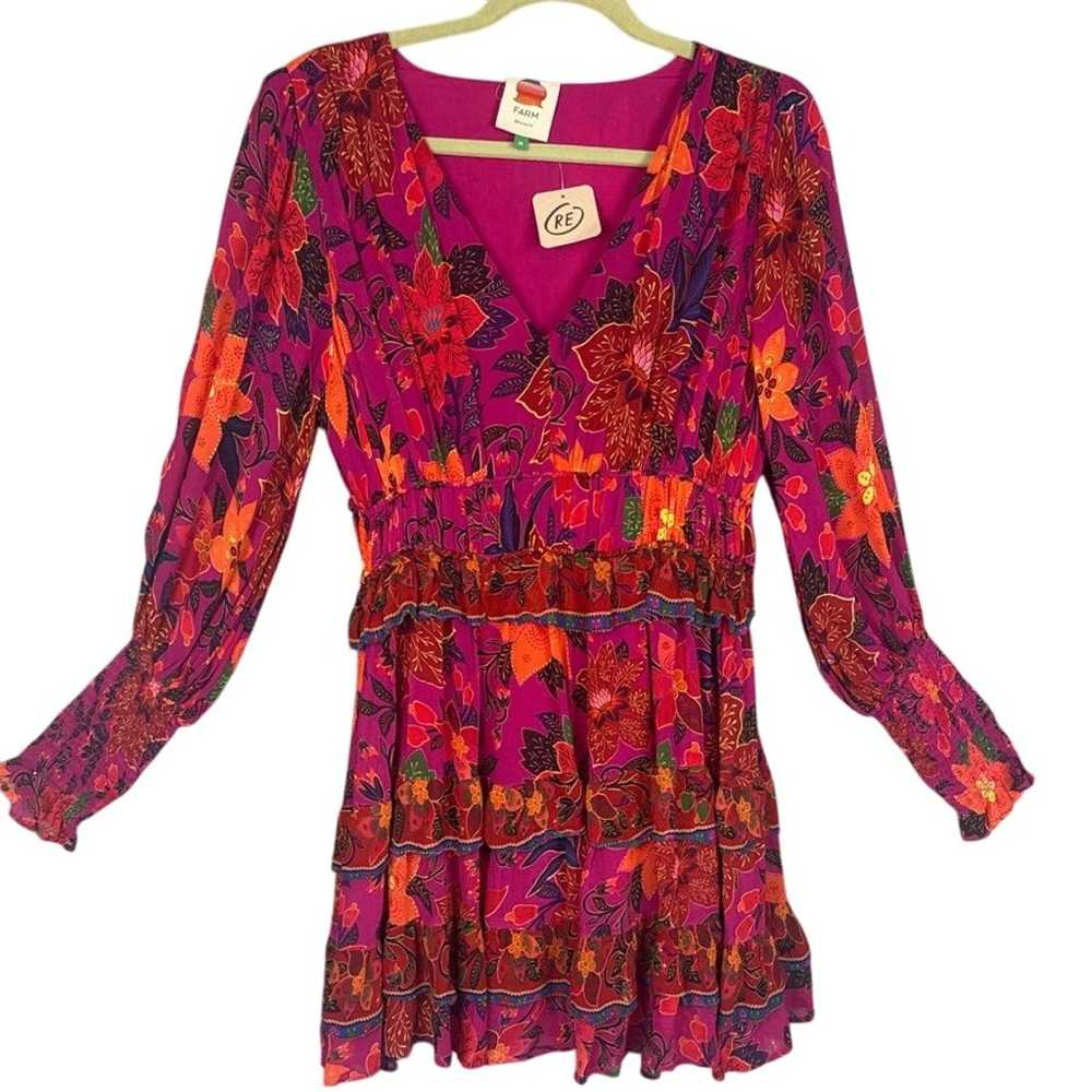 Farm Rio Tropical Tapestry Pink Mini Dress Ruffle… - image 3