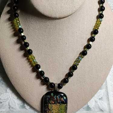 Vintage Dichroic Art Glass Bead Necklace