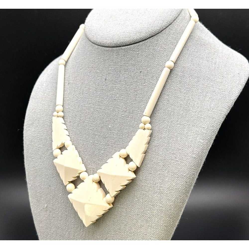 Vintage Tribal Hand Carved Yak Bone Necklace 18" … - image 2