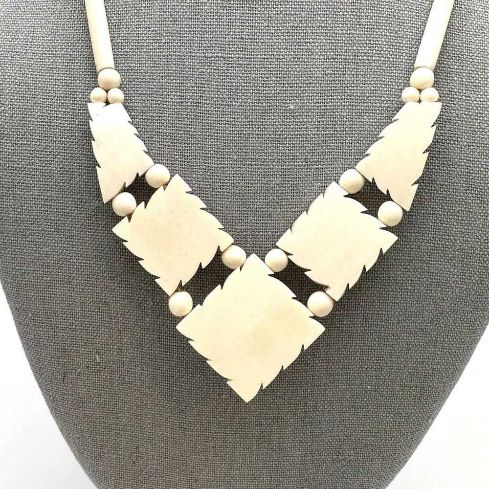 Vintage Tribal Hand Carved Yak Bone Necklace 18" … - image 8