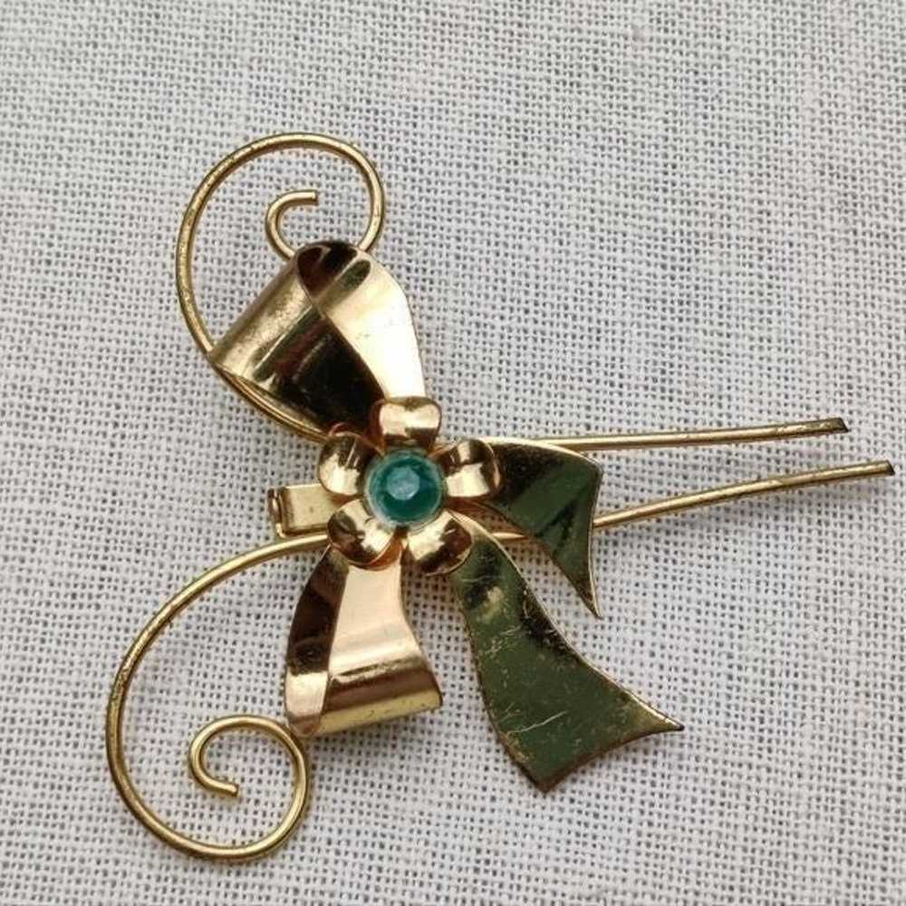 Vintage large art deco teal aste brooch - image 2