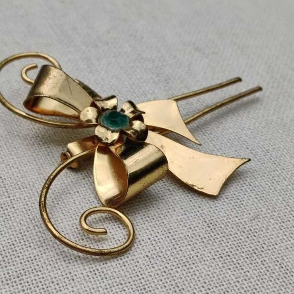 Vintage large art deco teal aste brooch - image 3