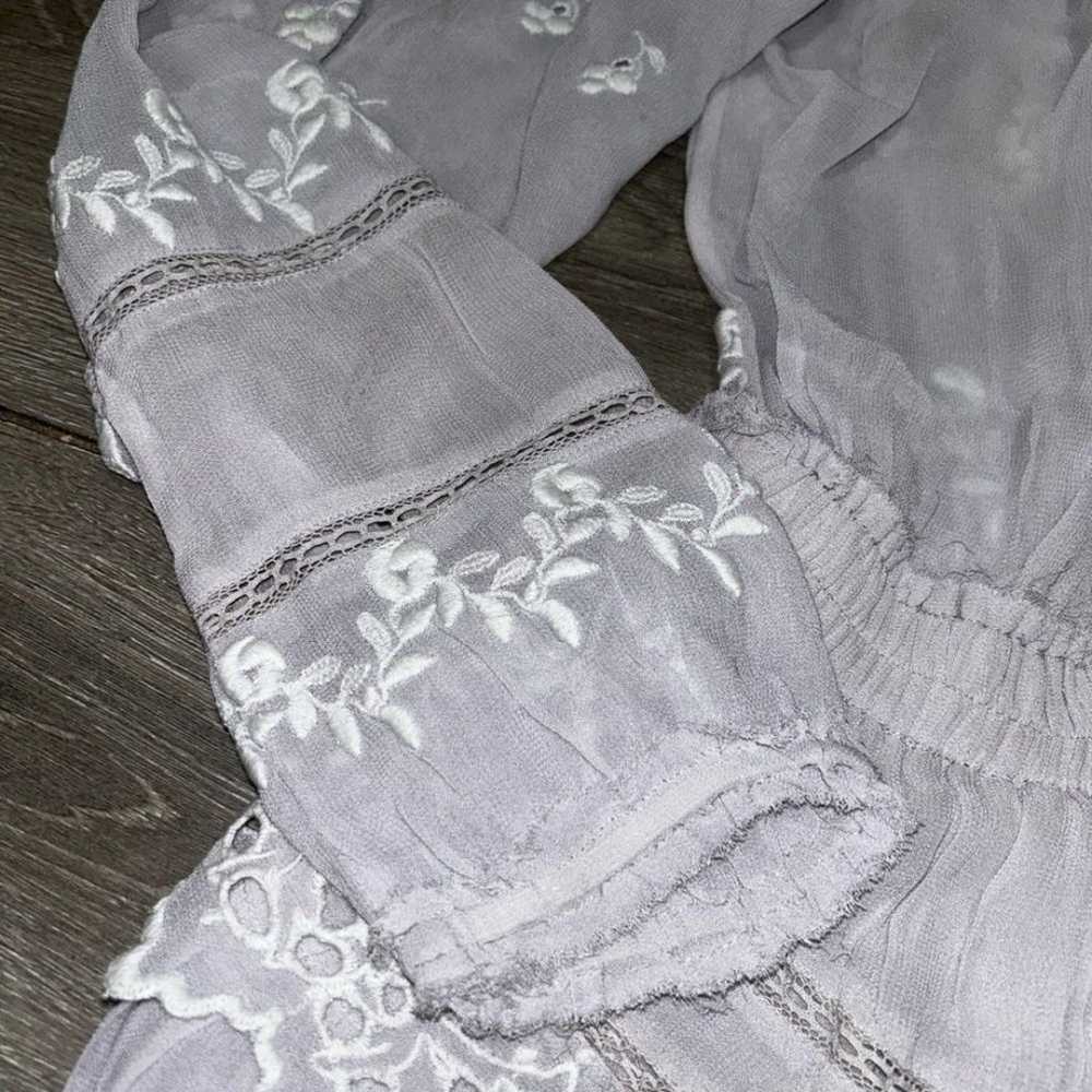 LoveShackFancy Sage Green Gray Silky Embroidered … - image 9