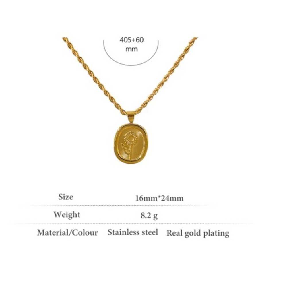 18K gold plated oval flower pendant necklace - image 3