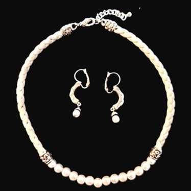 Braided White Leather-Freshwater Pearls & Sterling