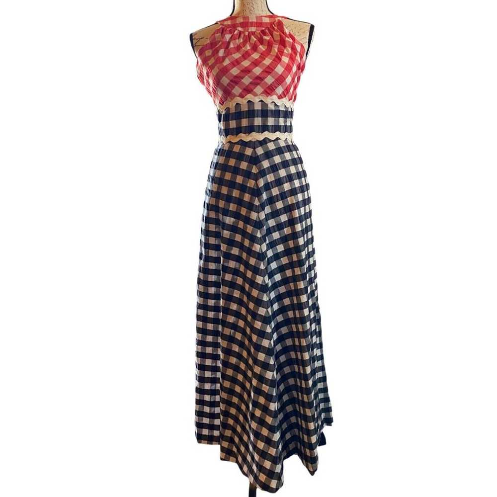 Retro Joan Curtis Vintage Maxi Dress Red Check Ha… - image 1