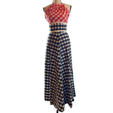 Retro Joan Curtis Vintage Maxi Dress Red Check Ha… - image 1