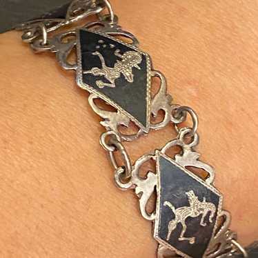 Vintage Siam Sterling Wide Hand Carved Bracelet - image 1