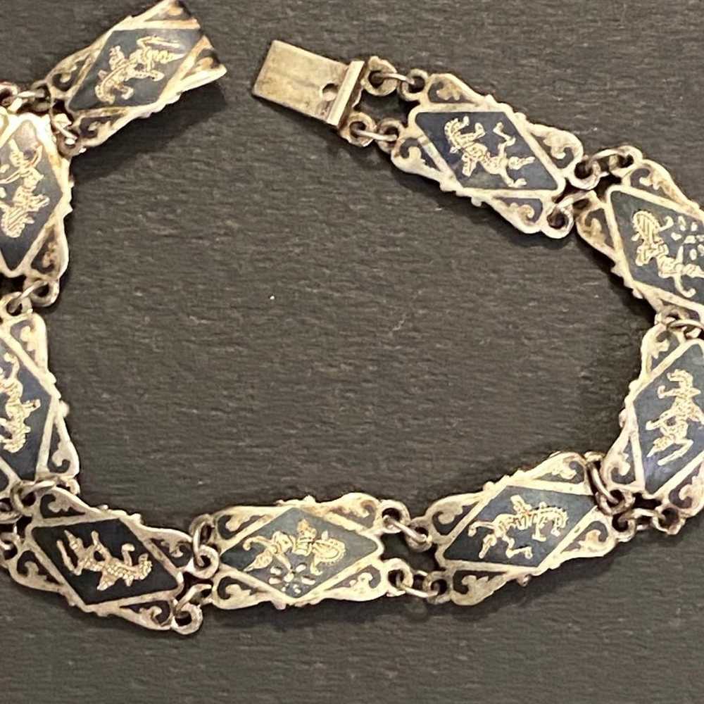 Vintage Siam Sterling Wide Hand Carved Bracelet - image 2