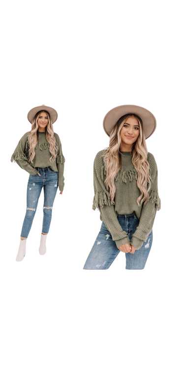 Lane 201 Olive fringe sweater