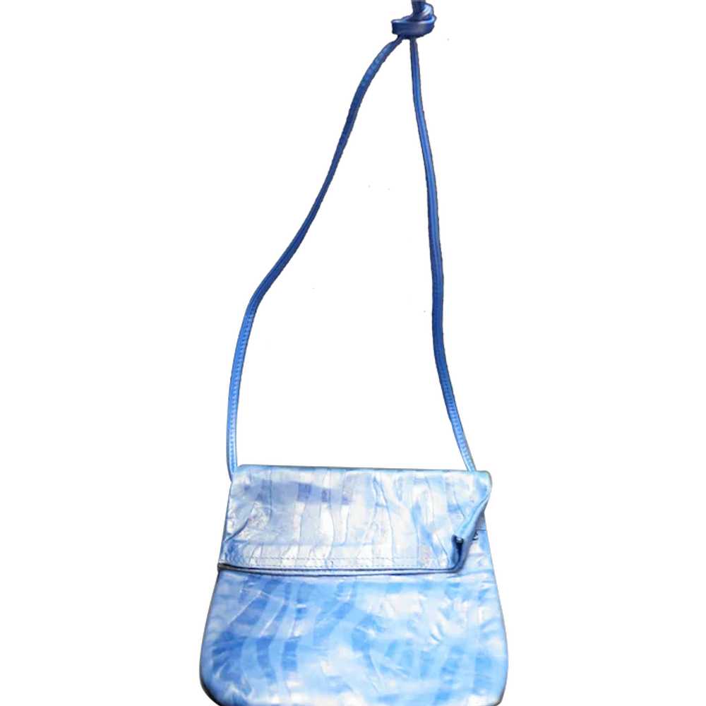 Blue Embossed Leather Pouch Purse Shoulder Bag - image 1