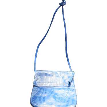 Blue Embossed Leather Pouch Purse Shoulder Bag