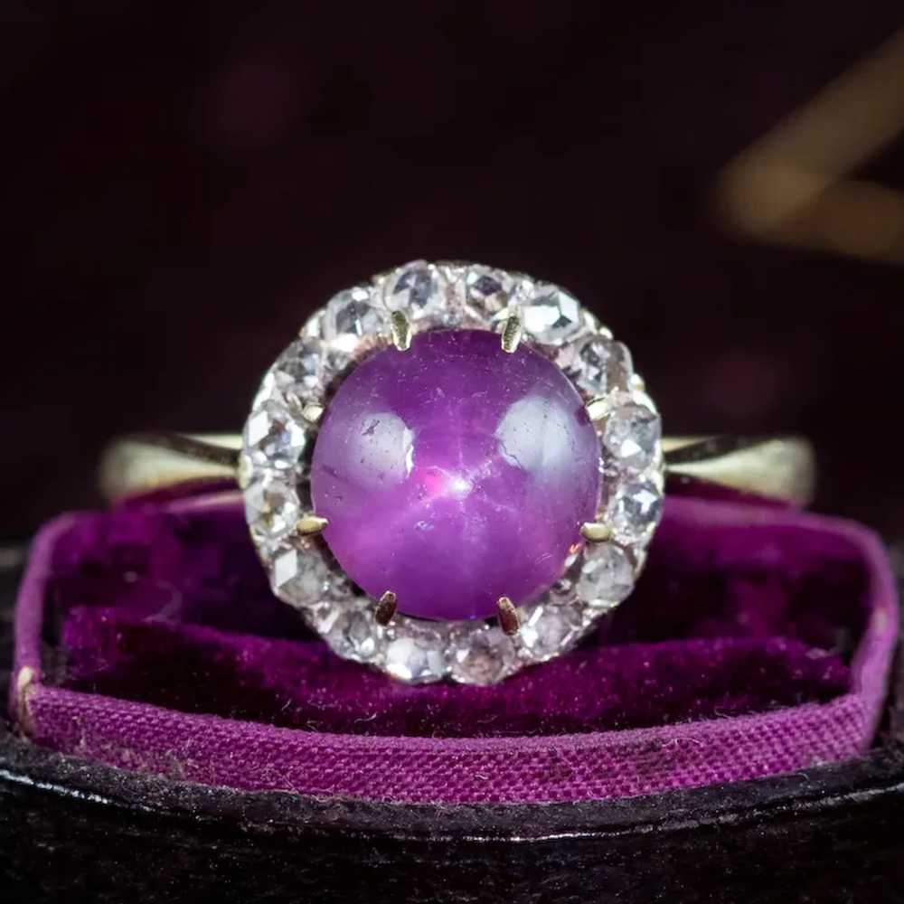 Antique Victorian Star Ruby Diamond Cluster Ring … - image 9