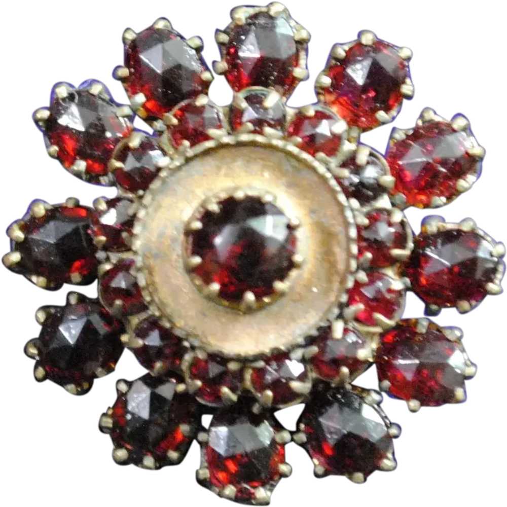 Garnet Glass Cluster Circular Brooch - image 1