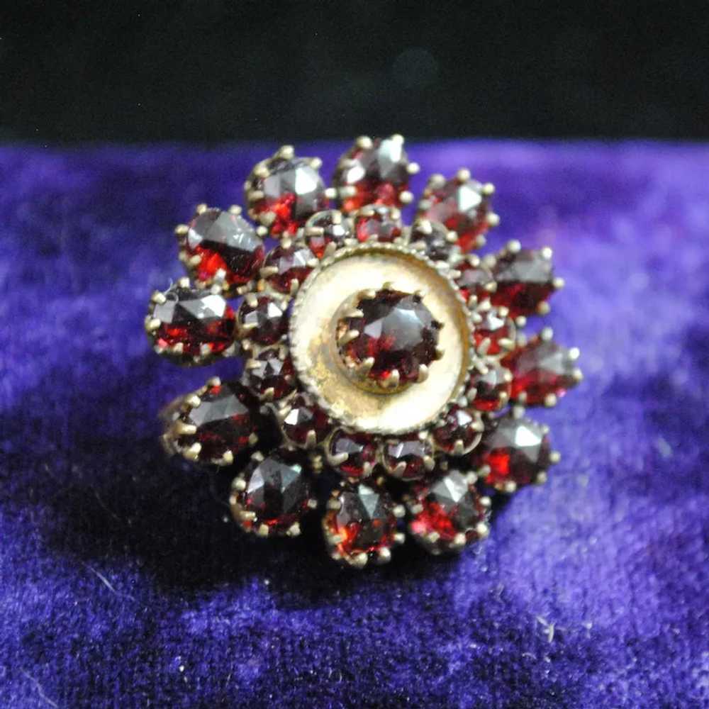 Garnet Glass Cluster Circular Brooch - image 2