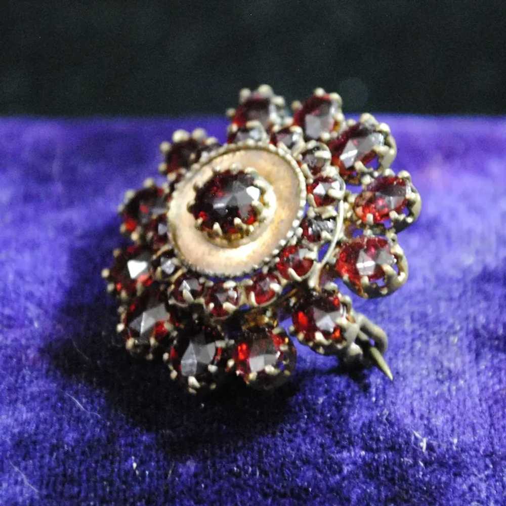 Garnet Glass Cluster Circular Brooch - image 3