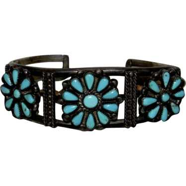 Old Pawn Zuni Turquoise Cluster Cuff Bracelet Turq