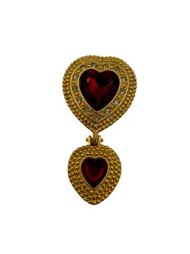 Gold & Red Heart Brooch 1980s