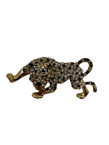 Leopard Rhinestone Brooch Pin 1980s