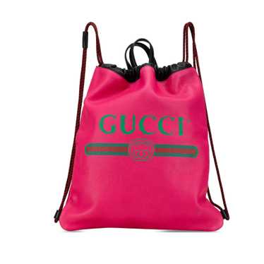 Pink Gucci Leather Logo Drawstring Backpack