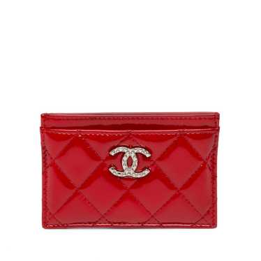 Red Chanel Quilted Patent CC Brilliant Card Holder