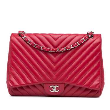 Pink Chanel Maxi Classic Chevron Lambskin Single F